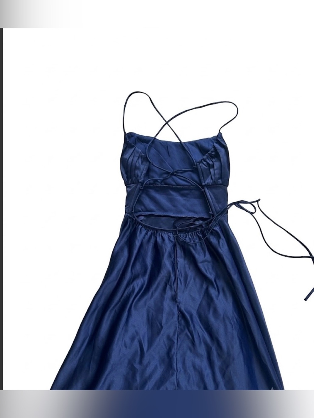 MANIJU Elegant Navy Spaghetti-Strap Maxi Dress with High Side Slit SIZE L - Picture 5 of 8